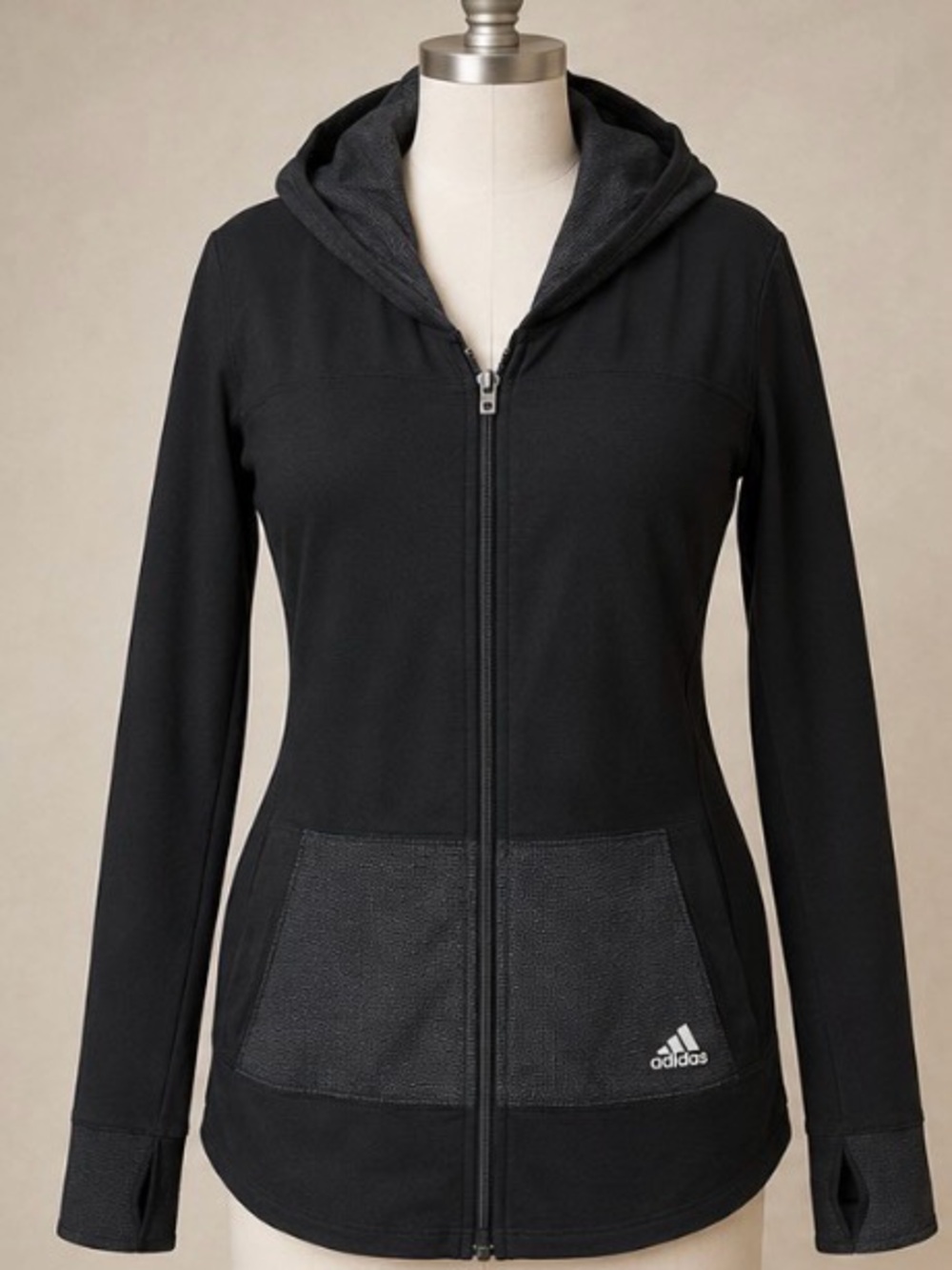 Adidas Black Slim Fit Zip Hoodie Jacket XL Thumbholes